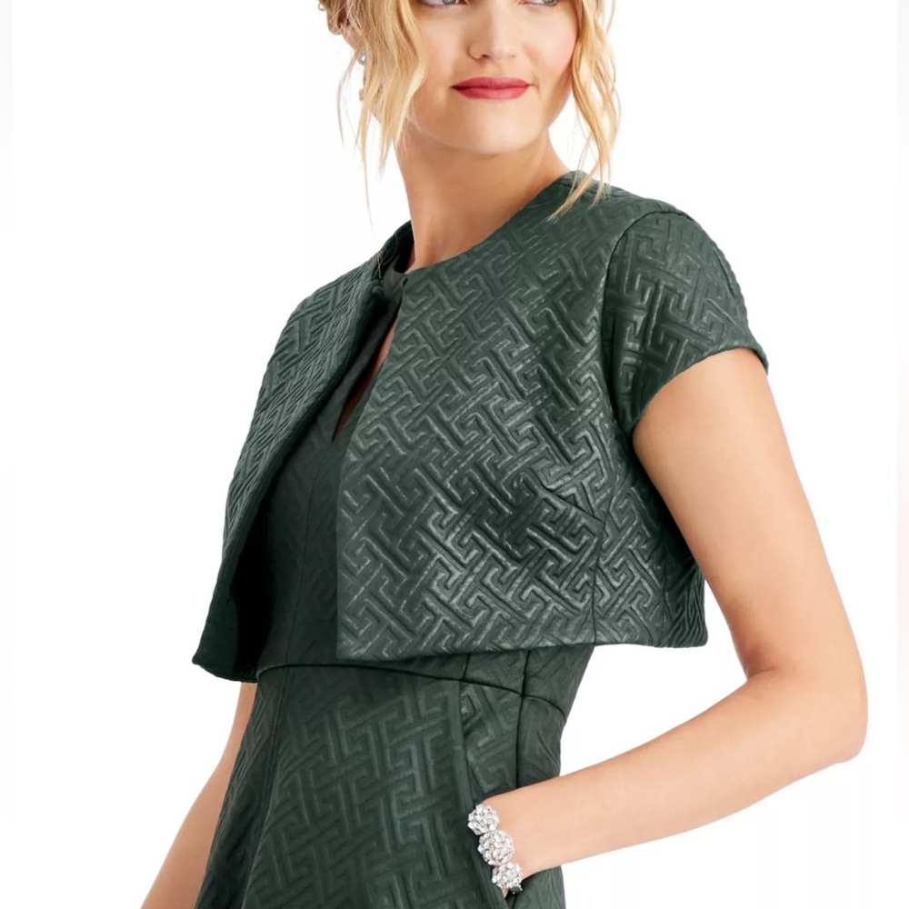 NATORI Womens Green Short Sleeve Evening Bolero Jacket L